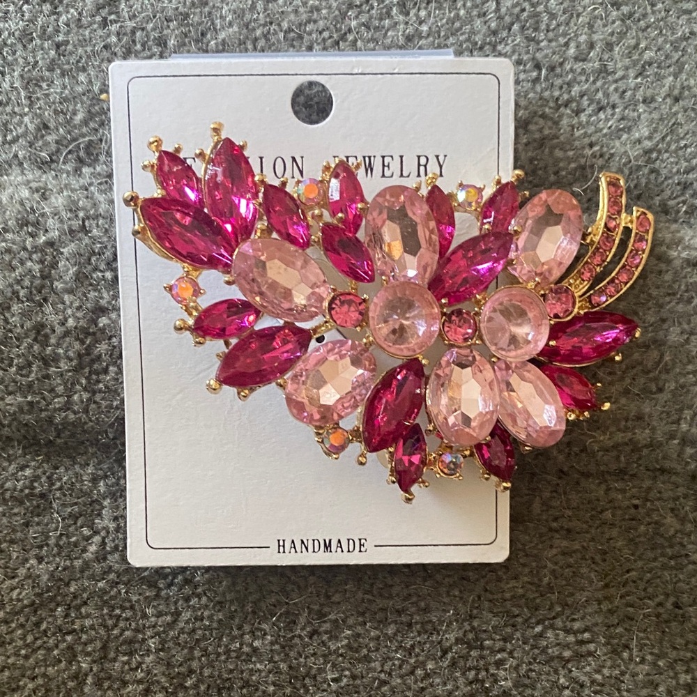 Elegant Pink Crystal Brooch